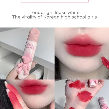 Gegebear Bear Lip Glaze Matte Velvet Lipstick Long-lasting Whitening Lip Cream Lip Mud