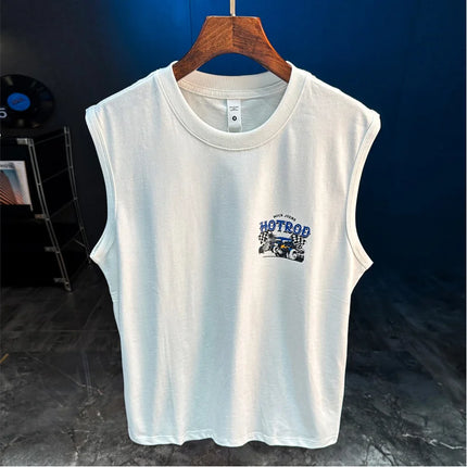 2025 Summer New Sports Fitness Loose Sleeveless Tank Top Men's Sweat Absorbing Trendy Printed T-shirt