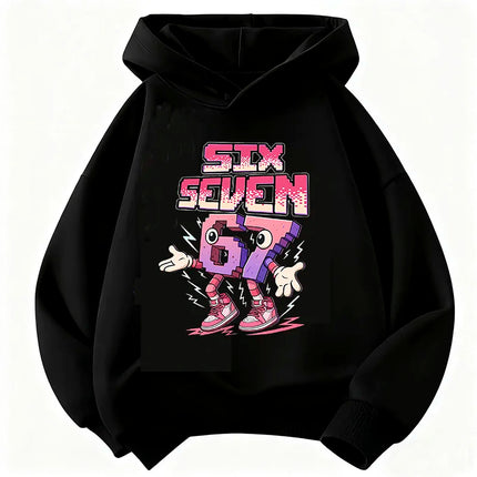 Funny Six Seven Italian Brainrot 67 Number Graphic Print Hoodie Boy/Girl Long Sleeved Kids Comfortable Sweatshirt