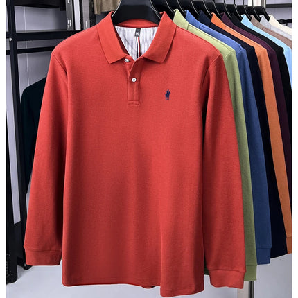 100% pure cotton luxury men's long-sleeve polo shirt designer brand Paul pony embroidery soft comfort spring autumn casual T-shirt