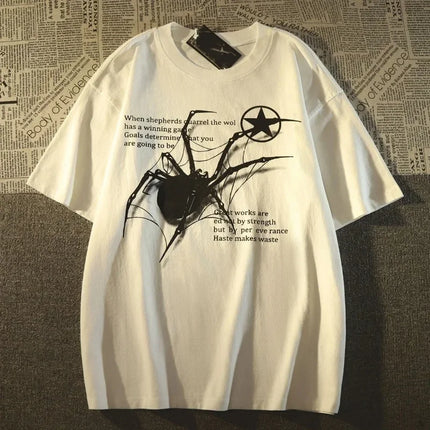 Y2K Korean Streetwear Spider Graphic Acubi Harajuku Egirl Grunge Aesthetic Round Neck Trendy Short-sleeved Top Women's Clothing