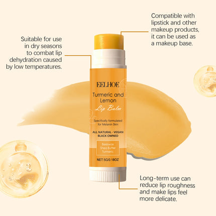Turmeric Lemon Lip Balm Brightening Moisturizing Softens Lip Skin Protective Lip Care Cream for Dry Chapped Lips Daily Hydrating