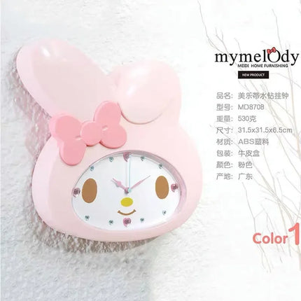 My melody Sanrio animation peripheral cartoon cute kawaii children's bedroom wall clock creative silent sweep second clock