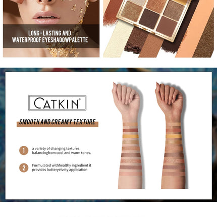 CATKIN Eyeshadow Palette Makeup, Matte Shimmer 9 Colors, Highly Pigmented, Creamy Texture Natural Bronze Neutral