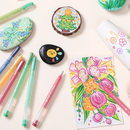 Languo 6 Colors Acrylic Painting Handbook Pens Multi-Color Gel Pen Student Neutral Pen Writing Marker Stationery