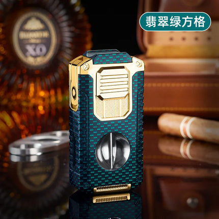 Portable Multi-function Jet Lighter with V-shaped Cigar Cutter Cigar Cigarette Holder Men's Cigarette Lighter, Gentleman's Taste