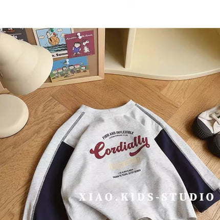 Spring Children Boys Long Sleeves YBFSKID Spliced Letter Print Kids Baby Boys Undershirt Round Collar Casual Toddler Boy T-shirt