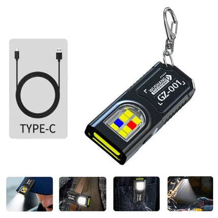 Multifunctional Mini COB LED Keychain Flashlight USB Rechargeable Hat Clip Lamp Work Light Keyring Camping Walking Pocket Lamp