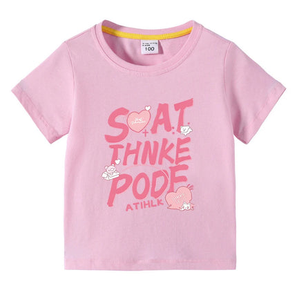 Summer Kids Girl T-Shirt Fashion Letter Print Short Sleeve Casual Tops Sweet Cool Style Teen Girls Clothing