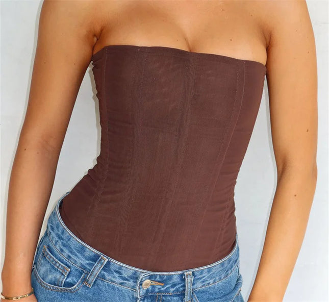 Women Y2K Sexy Slim Vest French High Street Elegant Backless Tank Top Summer Vintage Corset EGirl Solid Color Strapless Tube Top