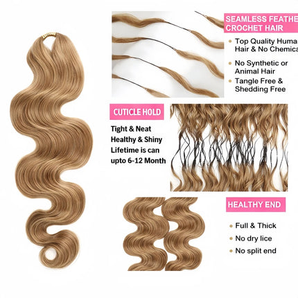 Body Wave Curly Feather Crochet Hair Bulk Human Hair With String Unprocessed #27 Honey Blonde Highlight Crochet Hair Extensions