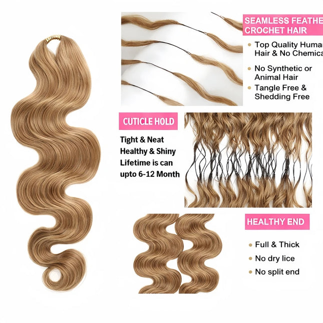 Body Wave Curly Feather Crochet Hair Bulk Human Hair With String Unprocessed #27 Honey Blonde Highlight Crochet Hair Extensions