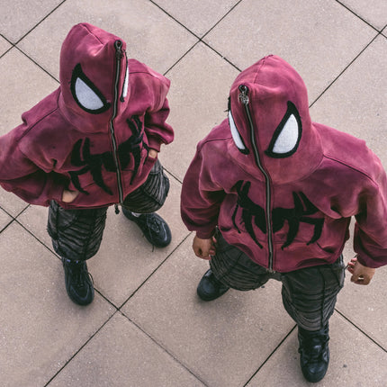 Y2k clothing zipper warm Harajuku punk grunge Women Spider web Red hoodie sweatshirt Hip hop sweatshirt Hoodie interesting 2023