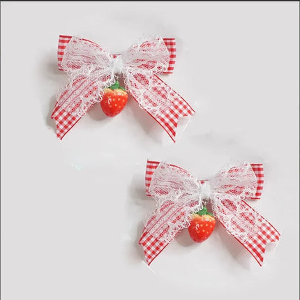Red Bow Hair Clips Fashion Plaid Stripes Hairpins Strawberry Cherry Barrettes Sweet Lace Headwear Princess Kids Hair Accessories