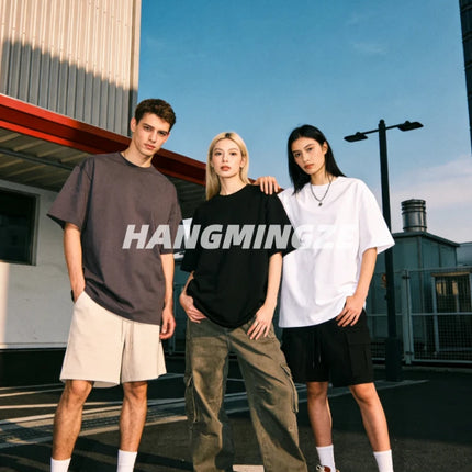 2026 New Summer Couple T-shirts Oversized Cotton T-Shirt Casual High Street Short Sleeves Tee Shirt Basic Solid Color Loose Tops