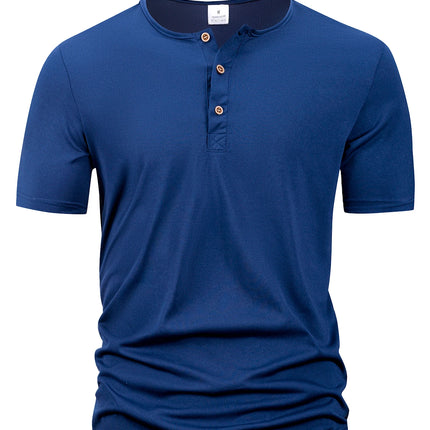 Summer Men Henley Collar T-shirts Button Slim Casual Male Solid Color Short Sleeve Men Sports T-shirt Polo shirt Tops