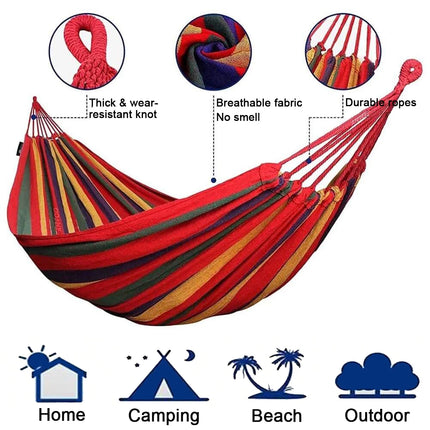 Double Hammock 2 Person Canvas Cotton Hammock with Tree Straps for Patio Garden Backyard Outdoor and Indoor (Red, Blue)