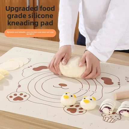 Food Grade Silicone Kneading Mat Cute Bear Anti Slip Rolling Pastry Board Large Baking Panel Household Kitchen Tools