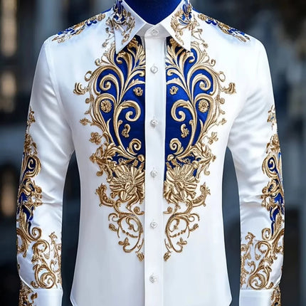 Men Luxury Western Lion Long Sleeve Button Up Shirt Floral Gold 3d Print Hawaiian Shirt Men Women Fashion Design Blouse Slim New