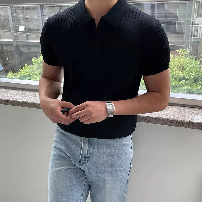 Summer New Men Knitted Shirts Short Sleeve Polo T-Shirts Tops Male Fashion Casual T Shirt Breathable Solid Polo Tee Man Clothing