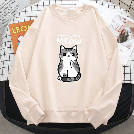 Simple Autumn Womens Sweatshirt I Don'T Give A Meow Funny Cat Cartoon Animalmale Print Hoody Fleece Pullovers Loose Warm Tops