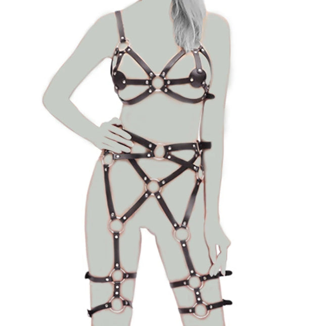Thierry adult games PU leather Body Harness Underwear Garter Belts Sexy Women Waist To Leg Bondage Cage Straps Garter Body Belts