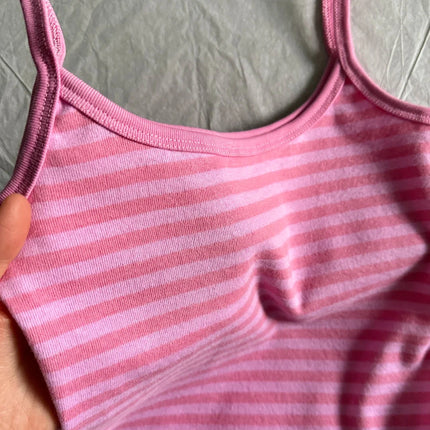 Pink Striped Collection Tshirt Women Simple Casual Cotton Buttons T-shirts Sweet Cute Preppy Style Camisole+Slim Short Pants Y2K