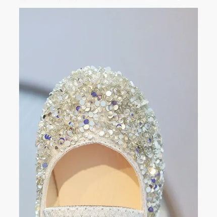 Children's 2025 new single shoe girls' fashion show sequined crystal shoes baby Baotou fashionable soft soled princess shoes