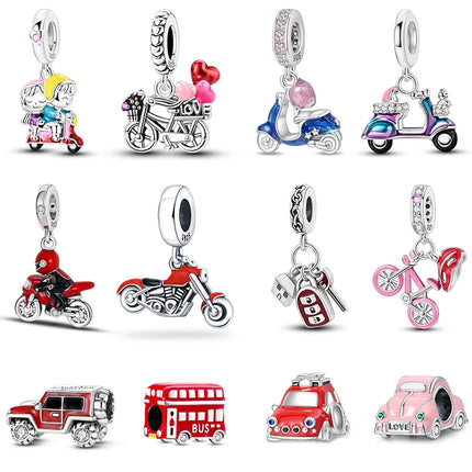 925 Sterling Silver Motorcycle Sports Car Bicycle Charms Pendents Fit Qikaola Original Bracelets Fine DIY Birthday Jewelry Gifts