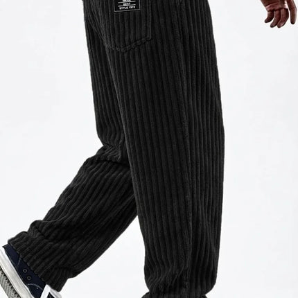 Men'S Corduroy Straight Leg Pants with Drawstring Waist, Pockets, and Logo Design - Stretchy, Casual Fit for Everyday Wear