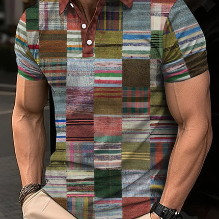 Fashion Elegant Harajuku Slim Fit Ropa Hombre Loose Casual All Match Lattice Men's POLO Shirt Printed Button Short Sleeve Tops