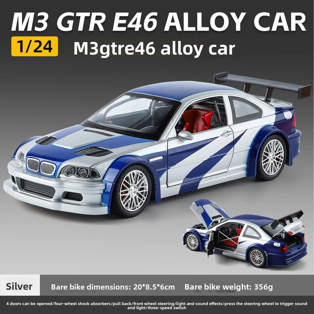 1:24 M3 GTR E46 Alloy Diecast Racing Car Model,Toy for Kids Play, Adult Collectible Ornament, Ideal Birthday Gift