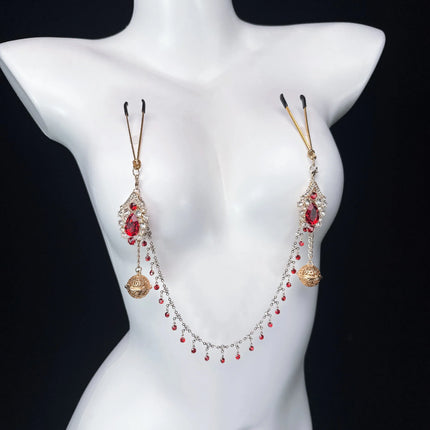 Sexy Ruby Bell Nipple Clip All-in-One Erotic Nipple Chains 5 Sizes of Butt Plugs Breast Stimulation Sexy Accessories SM Sex Toy