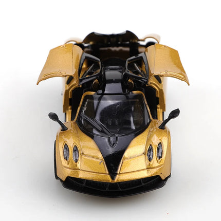 (Bagged) 1/43 scale gold pullback racing car, die-cast metal, three doors that open. Exquisite boy toy, mini pocket toy car.