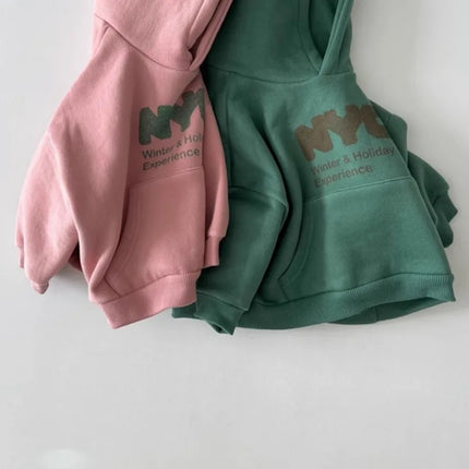 2025 Autumn New Children Long Sleeve Casual Sweatshirt Boys Girls Fleece Hoodie Kids Letter Print Warm Hooded Tops Baby Clothes