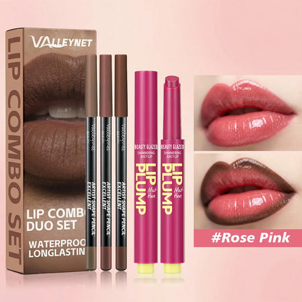 4Pcs Ultimate Lip Combo Set - 3pcs Lip Liners+Lipstick - Define, Contour and Hydrate - Creamy Smooth Lip Kit for Lip Combo Set
