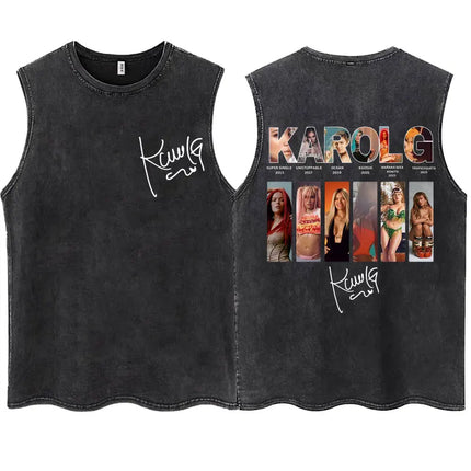 Wash KAROL G 2025 New Album Tropicoqueta Tank Tops Men Women Aesthetic T Shirt Casual Oversized 100% Cotton Sleeveless T Shirts