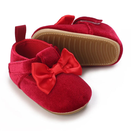 Spring and Autumn Red Fluffy Children's Shoes 0-1 Year Old Women's Treasure Bow Solid Color Princess Soft soled Shoes Baby Shoes