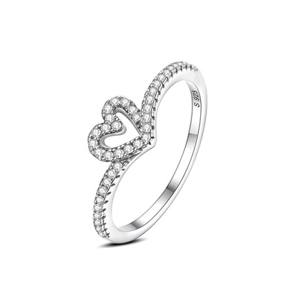 Original 925 Sterling Silver Ring Love Heart Wishbone Moon Sun Rings Crystal Rose Gold For Women Wedding Gift Luxury Jewelry
