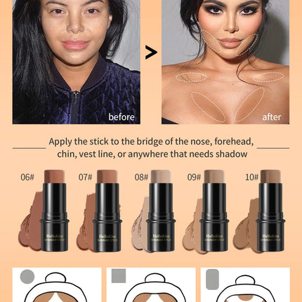 Face Brown Bronzer Contour Stick Face Foundation Makeup Pen Lasting Smooth Contour Shadow Blusher Highlight Concealer Cosmetics