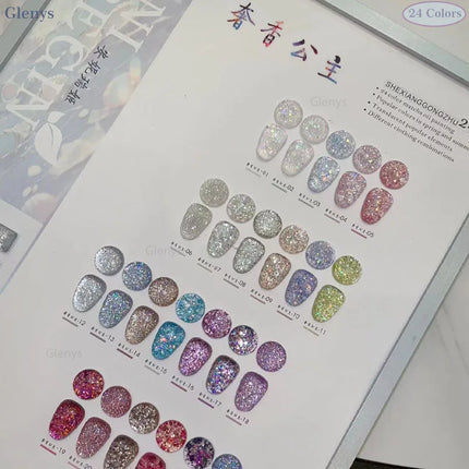 Glenys 24 color luxury fragrance princess nail polish gel net red popular immersion gel ultraviolet LED nail art varnish set