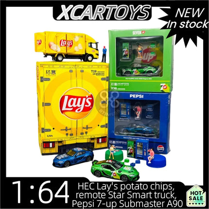 XCARTOYS 1:64, HEC Lay's potato chips, remote Star Smart truck, Pepsi 7-up Submaster A90, alloy die-cast toy model collection,