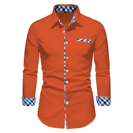 2023 Men's Hot Selling Business Office Long Sleeve Solid Color Spliced Shirt Outdoor Street Leisure High Quality Fabric Polo Top