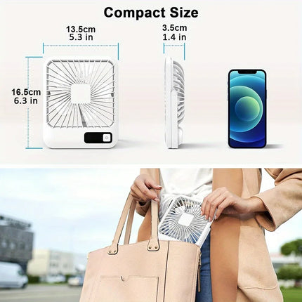 Portable Rechargeable Foldable Desktop Fan Type-C，  Speed Adjustment Strong Wind Low Noise LED Power Display Convenient