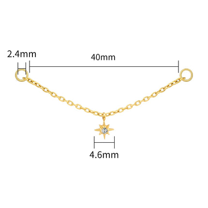 Right Grand ASTM F136 Titanium Dangle Star Chain Attachment Double Industrial Chain Connector Celestial Cartilage Conch Piercing