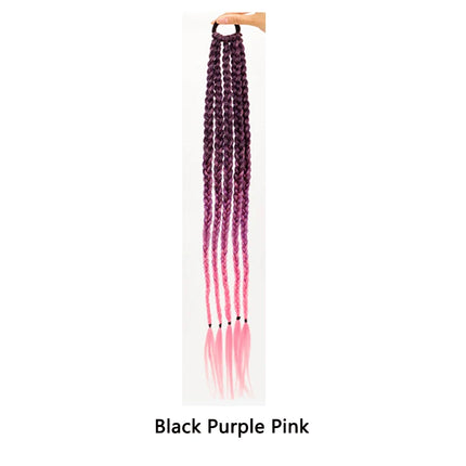 Synthetic Girls Colorful Braids Hair Extensions With Rubber Bands Rainbow Braided Ponytail Hairpieces For Kids Hair Accessories
