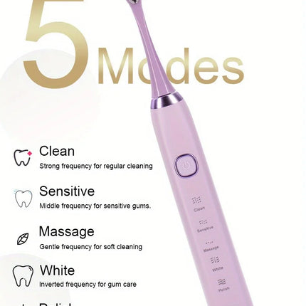 Rechargeable Sonic Electric Toothbrush 5 Modes 8 Heads 40000 VPM IPX7 Waterproof 30 Days Battery Adult Ultrasonic Tooth Brush