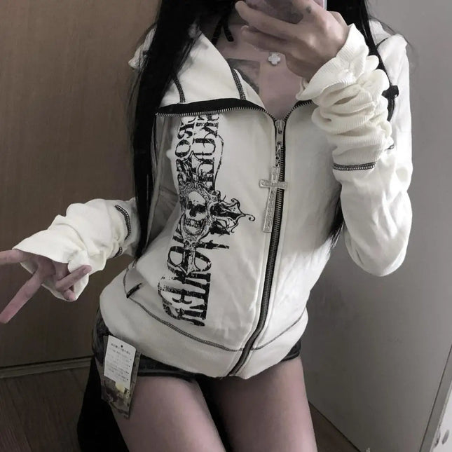 Harajuku Y2k Gothic Hooded Coat Women 2026 Autumn New Casual All-match Jackets Subcultural Japanese Black Tops Mujer Sweatshirt
