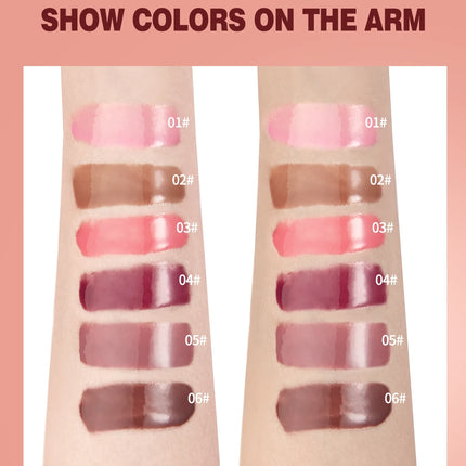 QIBEST 6 Colors Watery Crystal Jelly Lip Oil Balm Moisturizing Smoothing Lip Lines Jelly Pout Lip Gloss Glass Lip Glaze Cosmetic