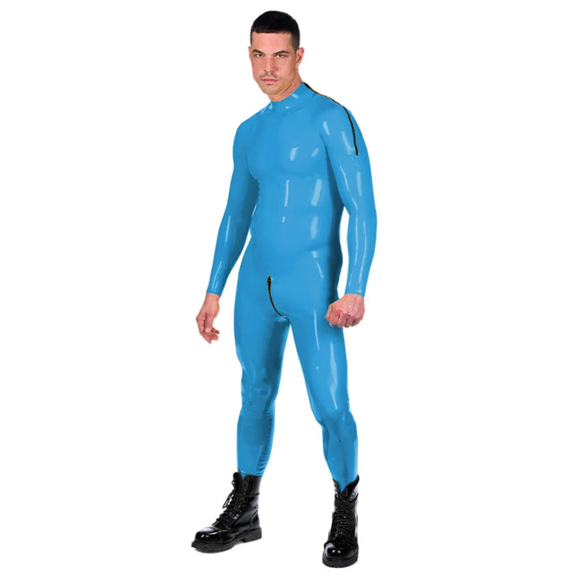 Wet Look Faux Leather PVC Catsuit Long Sleeve Side Zip Unitard Custom Handmade Bodysuit Men and Women Unisex Latex Suit No Hood
